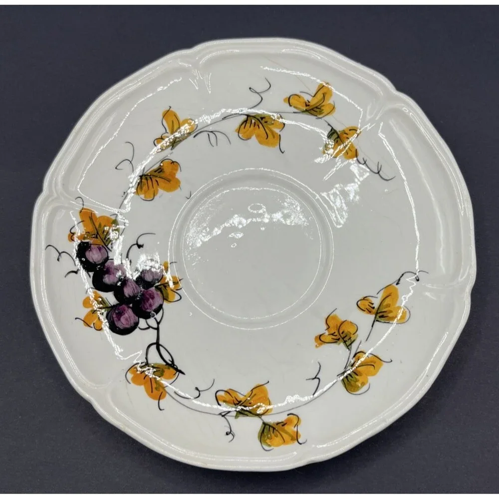 Vtg Italian Apple Shaped Covered Bowl & Saucer Hand Painted Mid-Century